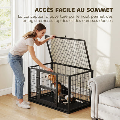 Cage pour Chien Intérieur Acier Toit Ouvrant 94x60x64 cm
