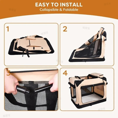 Caisse de Transport Chien Souple Pliable 3 Portes avec Tapis