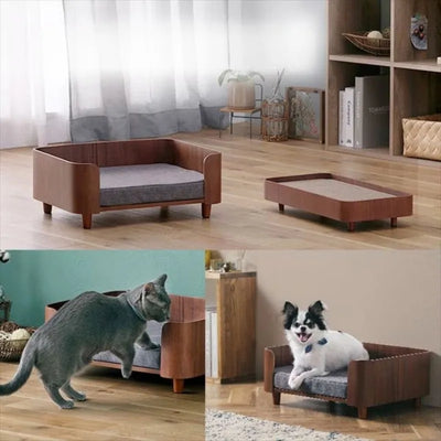 Canapé pour Chien en Bois Coussin Gris pour Petit Gabarit