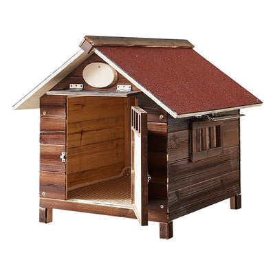 Niche Chien Extérieur en Bois Massif Carbonisé Toit Bitumé