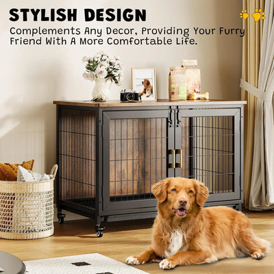 Cage Chien Bois Garvee 2 Portes Table d'Appoint