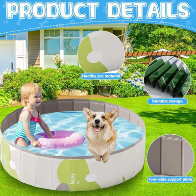 Piscine pour Chien Ronde Pliable 120 cm Gris et Vert