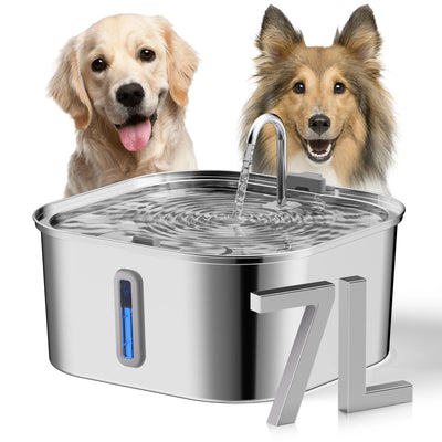 Fontaine à Eau Inox 7 L Silencieuse pour Gros Chien