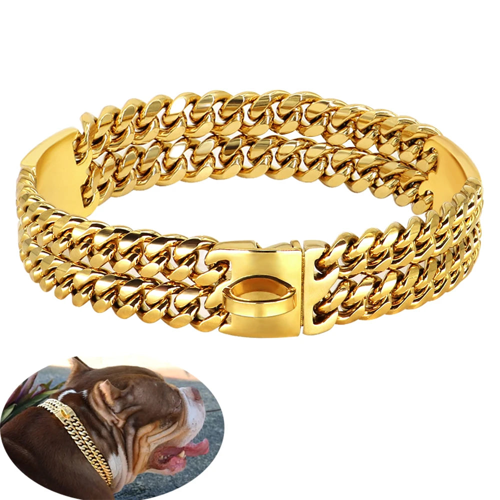 Collier Chaîne Inox Doré Gros Chien Pitbull