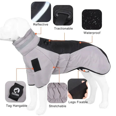 Manteau Imperméable Chien Rembourré Col Haut Grande Taille