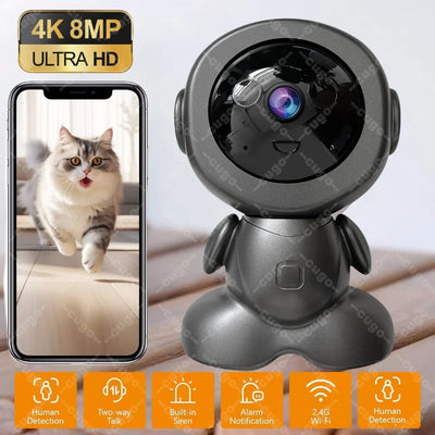 Caméra pour Chien 4K 8MP WiFi Panoramique Audio Bidirectionnel