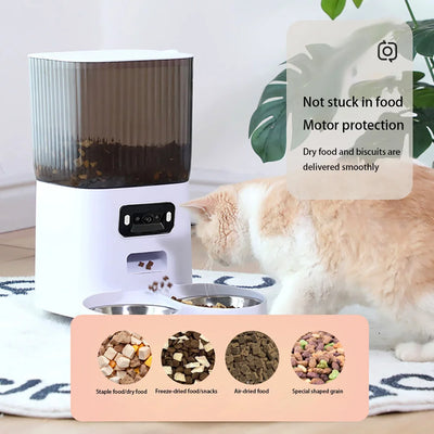 Distributeur de Croquettes 5 L Message Vocal Vidéo Double Bol