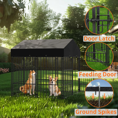 Enclos Extérieur pour Chien avec Toit Métal Robuste