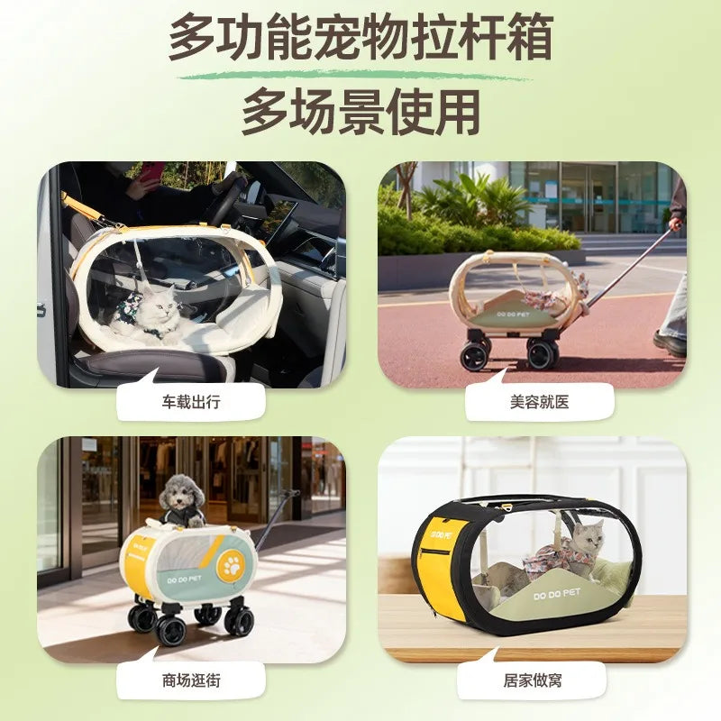 Valise de Transport pour Chien et Chat Pliable à Roulettes