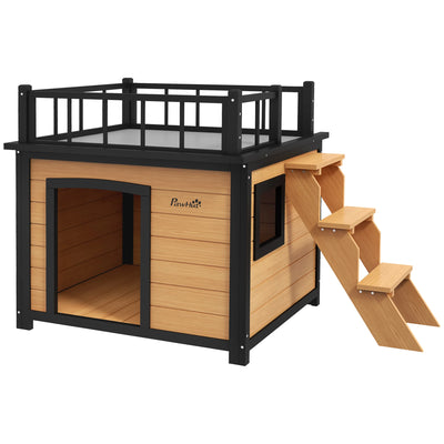 Niche Chien Bois PawHut Toit-Terrasse et Marches 121x77x78 cm