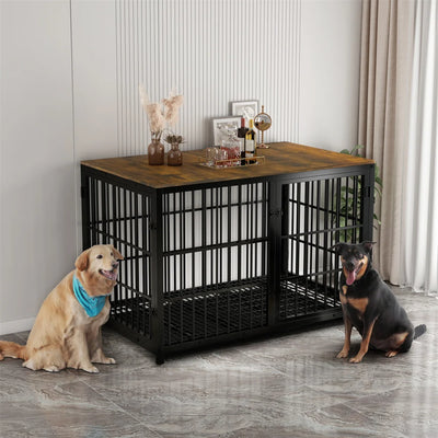 Cage pour Chien en Bois Meuble Industriel 3 Portes