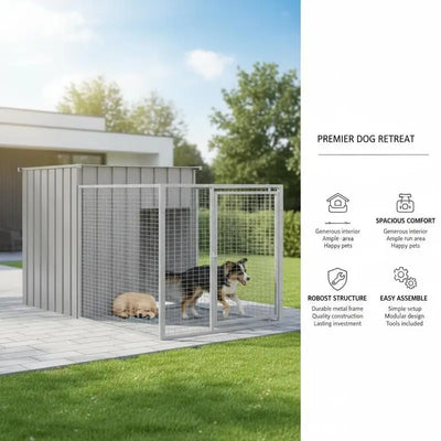 Niche Chien Acier Galvanisé Chenil Extensible 110x405x110 cm
