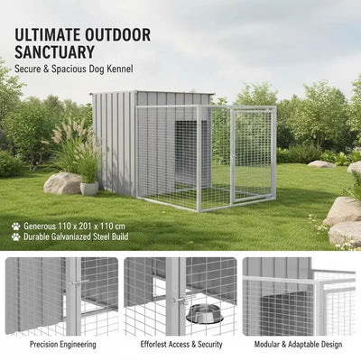 Niche Chien Acier Galvanisé Chenil Extensible 110x405x110 cm