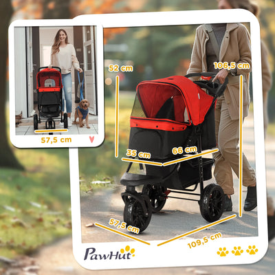 Poussette PawHut 3 Roues Pliante Chien Rouge
