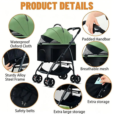 Poussette pour Chien 3 en 1 Pliable Jusqu'à 15 kg