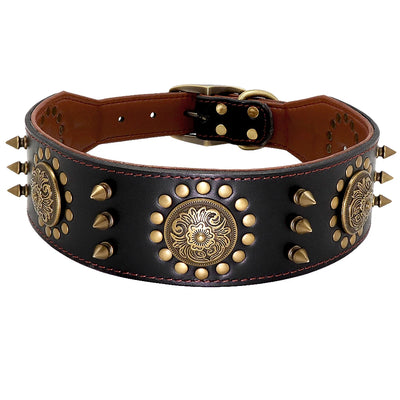 Collier Cuir Clouté Pointes Réglables Berger Allemand Pitbull