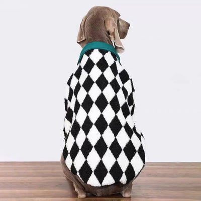 Manteau Polaire Losange Noir et Blanc Gros Chien