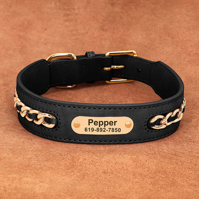 Collier Cuir Personnalisé à Plaque d'Identification Chien