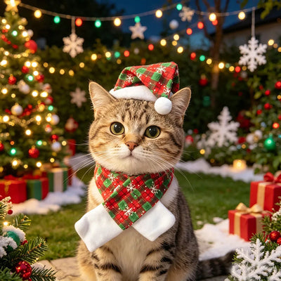 Chapeau de Noël à Pompon et Tour de Cou pour Chien