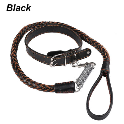 Collier Laisse Cuir Tressé Gros Chien