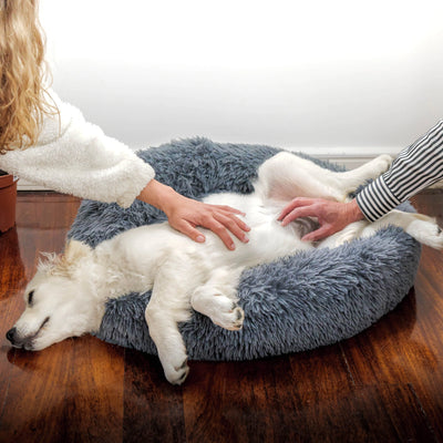 Panier Rond Fausse Fourrure Gris Lavable Grand Chien