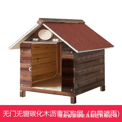 Niche Chien Extérieur en Bois Massif Carbonisé Toit Bitumé