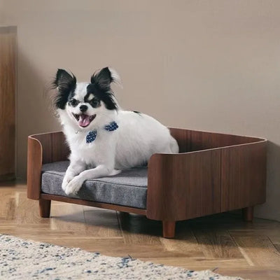 Canapé pour Chien en Bois Coussin Gris pour Petit Gabarit