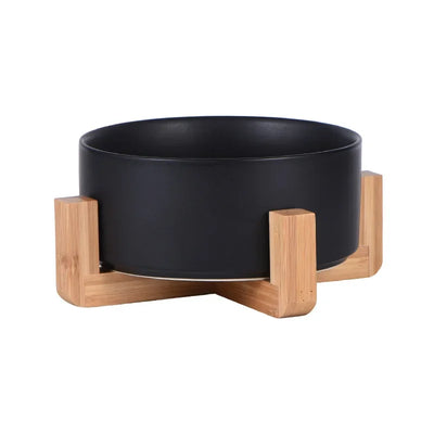 Gamelle Surélevée Chien Céramique Support Bois Six Coloris