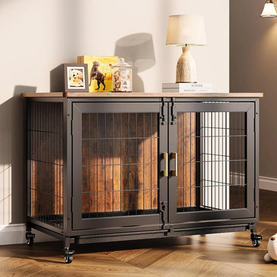 Cage Chien Bois Garvee 2 Portes Table d'Appoint
