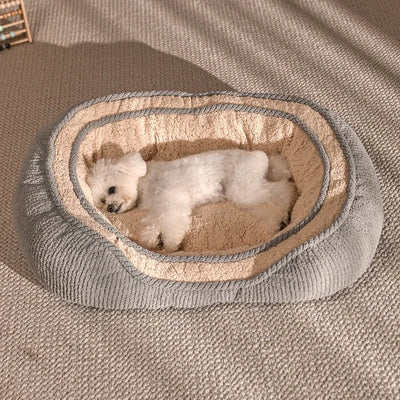 Panier Ovale Douillet pour Petit Chien et Chat, Bord Côtelé