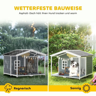 Niche Chien Bois Surélevée avec Terrasse Couverte 103x107 cm