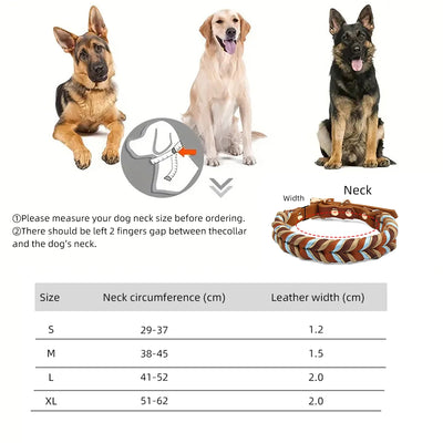 Collier Cuir Véritable Tressé Bleu Ciel Chien Moyen Grand