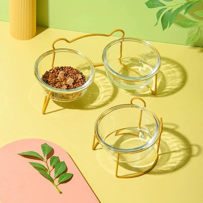 Gamelle Surélevée Verre Petit Chien Support Doré