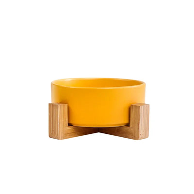 Gamelle Surélevée Chien Céramique Support Bois Six Coloris
