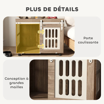 Meuble Cage Chien PawHut Porte Coulissante Aspect Bois