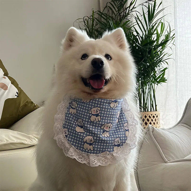 Bandana Chien Vichy Dentelle Grand Foulard