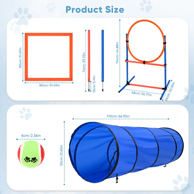 Set d'Obstacles Agility pour Chien avec Tunnel et Haie