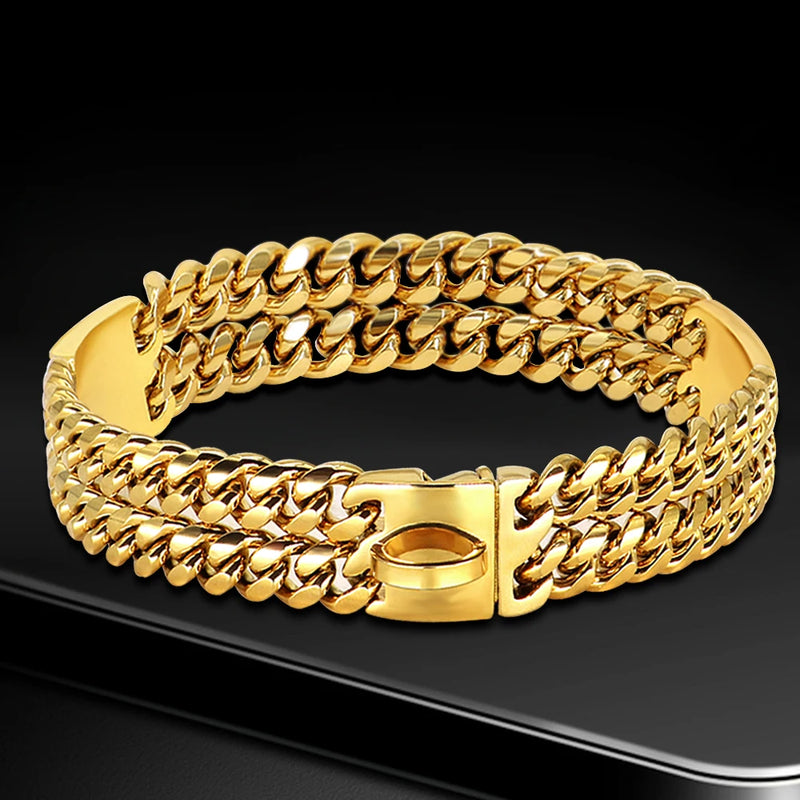 Collier Chaîne Inox Doré Gros Chien Pitbull