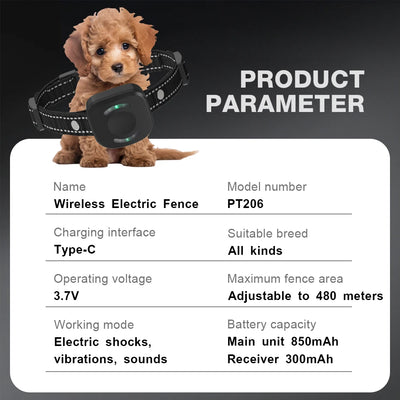 Clôture Électronique Sans Fil pour Chien 480 m Rechargeable
