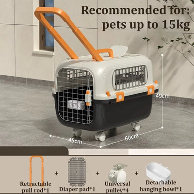 Cage de Transport Chien à Roulettes Poignée Télescopique