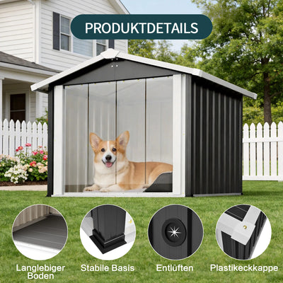 Niche Chien Extérieur Acier Anthracite 102x91x84 cm Rideau PVC