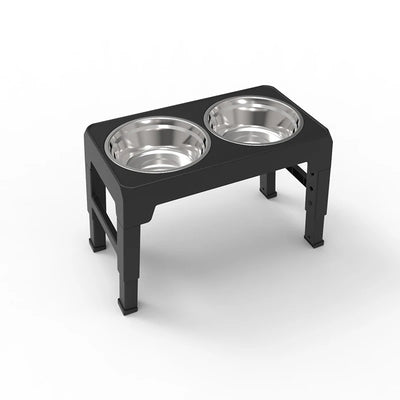 Gamelle Surélevée Chien Réglable Double Inox Support Noir