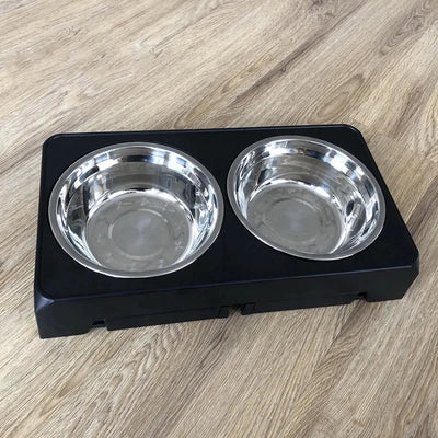 Gamelle Double Inox Chien Support Surélevé Réglable Noir