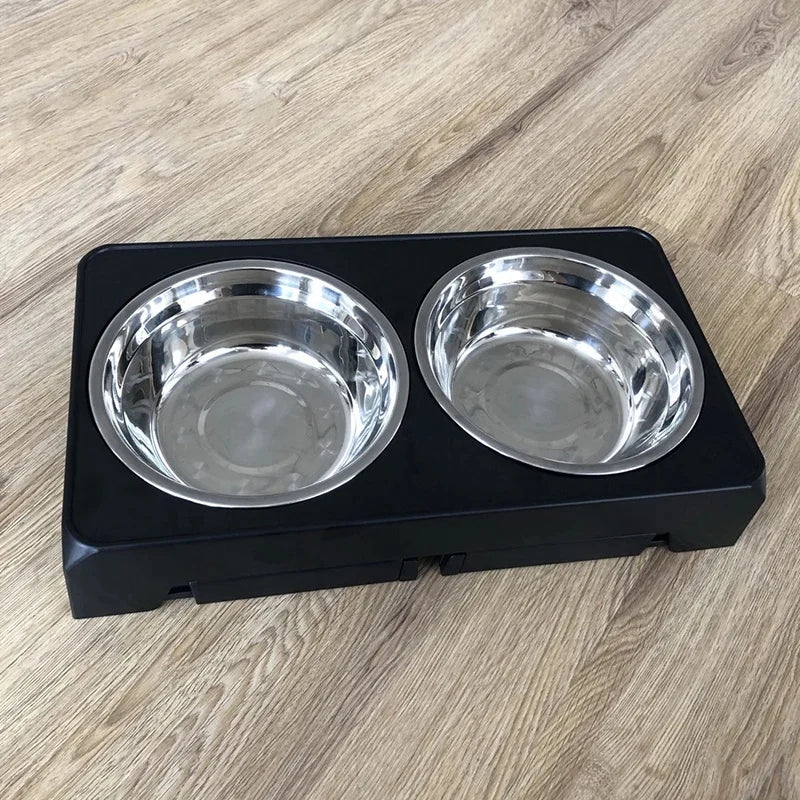 Gamelle Double Inox Chien Support Surélevé Réglable Noir