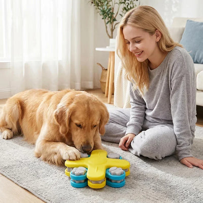 Jouet Interactif Chien Plateau Rotatif Jaune Cachette Friandises
