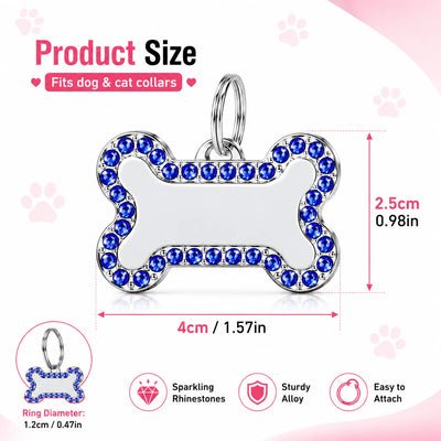 Médaille Gravée en Os Strass Double Face pour Chien