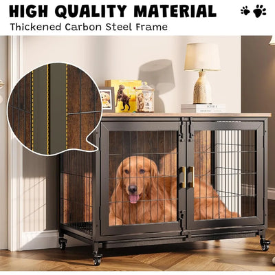 Cage Chien Bois Garvee 2 Portes Table d'Appoint
