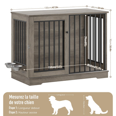 Cage Meuble pour Chien Getone 120x60x87 cm Porte Coulissante