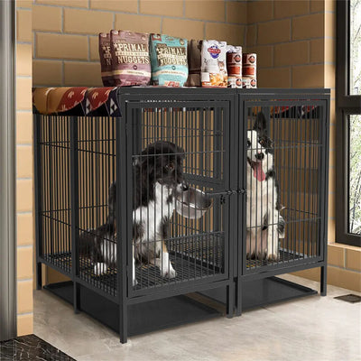 Cage Chien Métal Renforcée 2 Compartiments Double Porte Noire