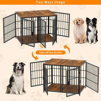 Meuble Cage pour Chien 4 Portes avec Séparateur Amovible